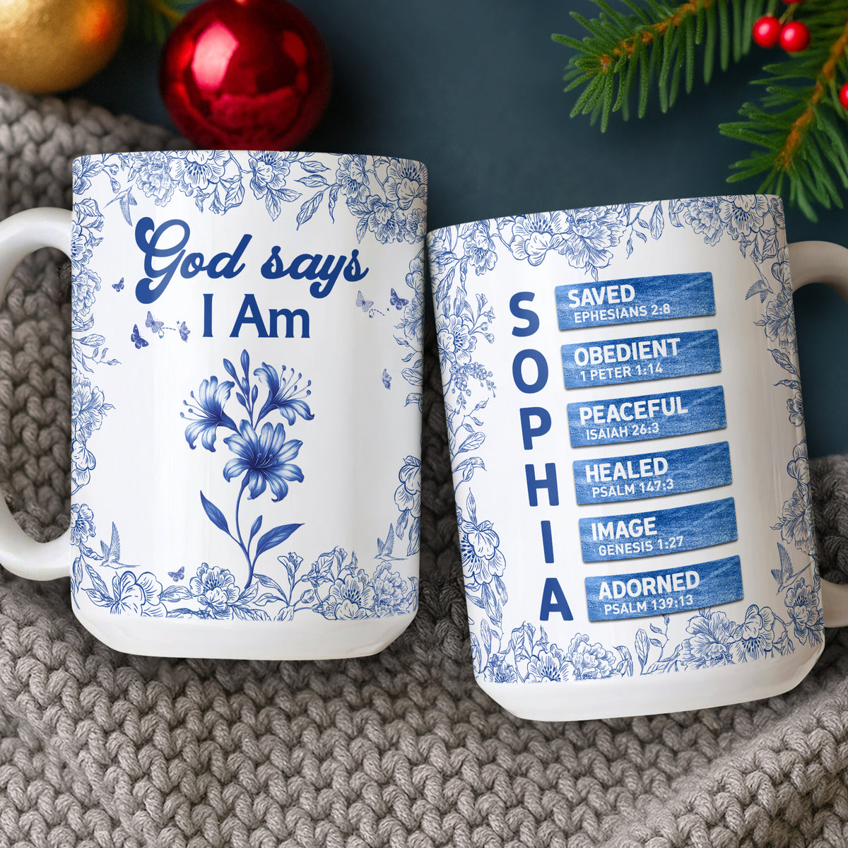 Custom Name Letter And Flower Toile De Jouy Style God Says I Am Print Full Mug LM32 895397