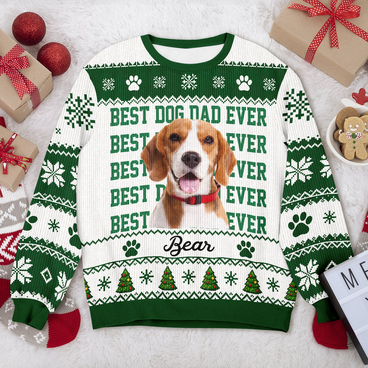 Custom Vintage Photo Best Dog Dad Ever, Best Cat Dad Ever Ugly Sweater LM32 669909