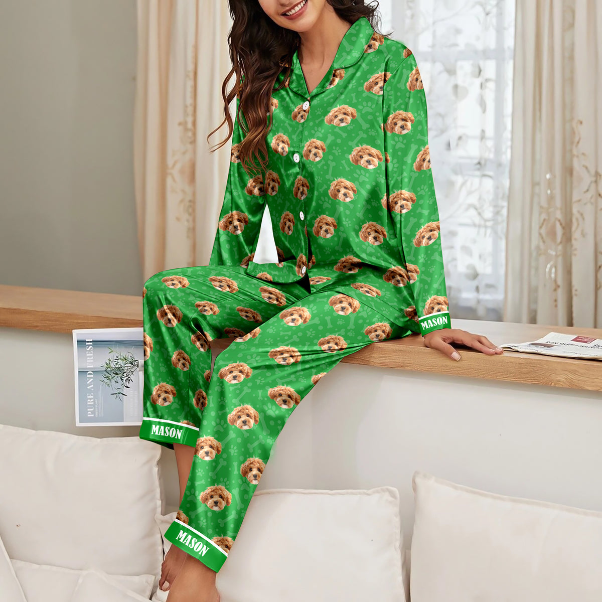 Custom Photo Dog Cat Christmas Satin Pajamas With Line TH10 894443