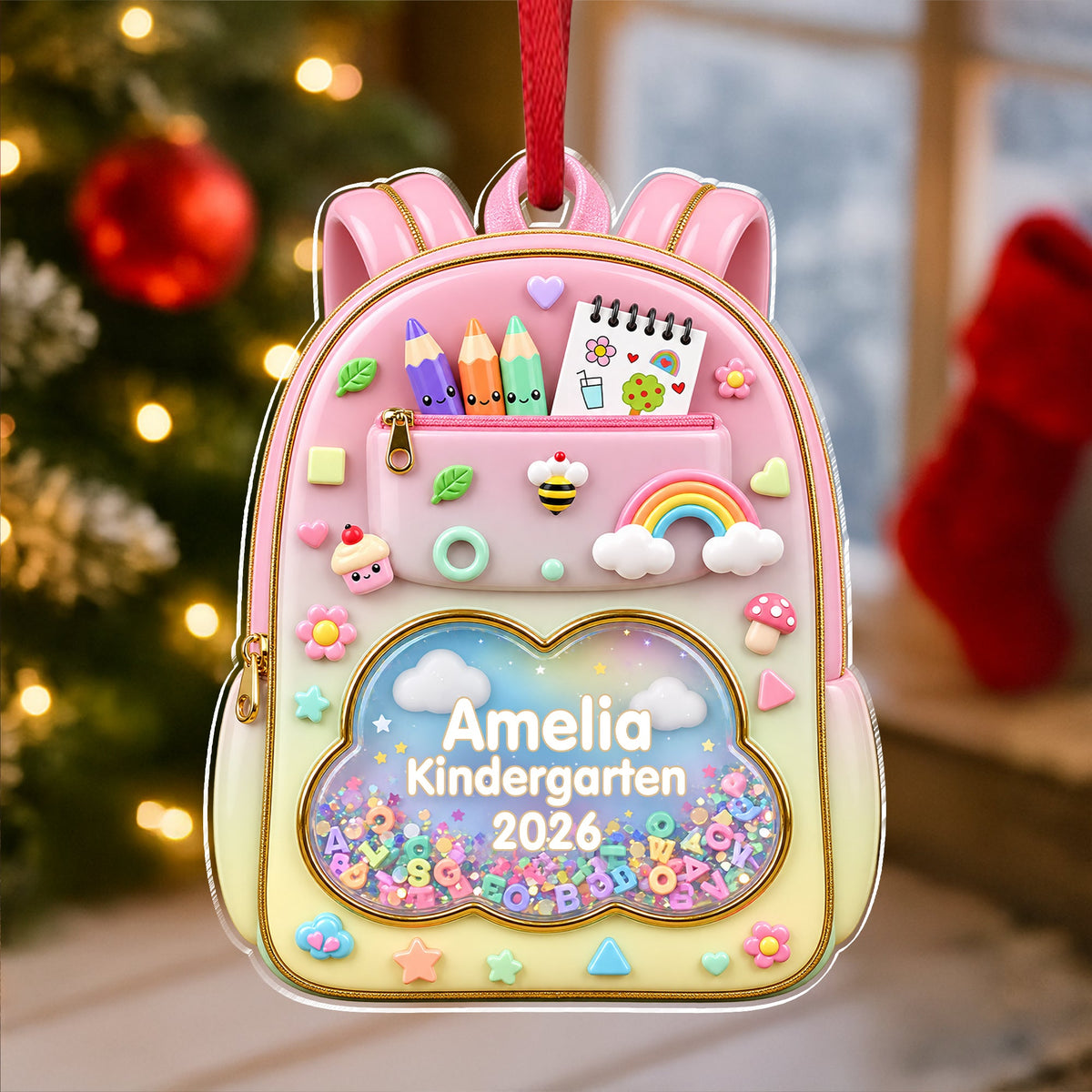 Personalized Name Kids School Backpack Acrylic Ornament Christmas Decor HA75 921886