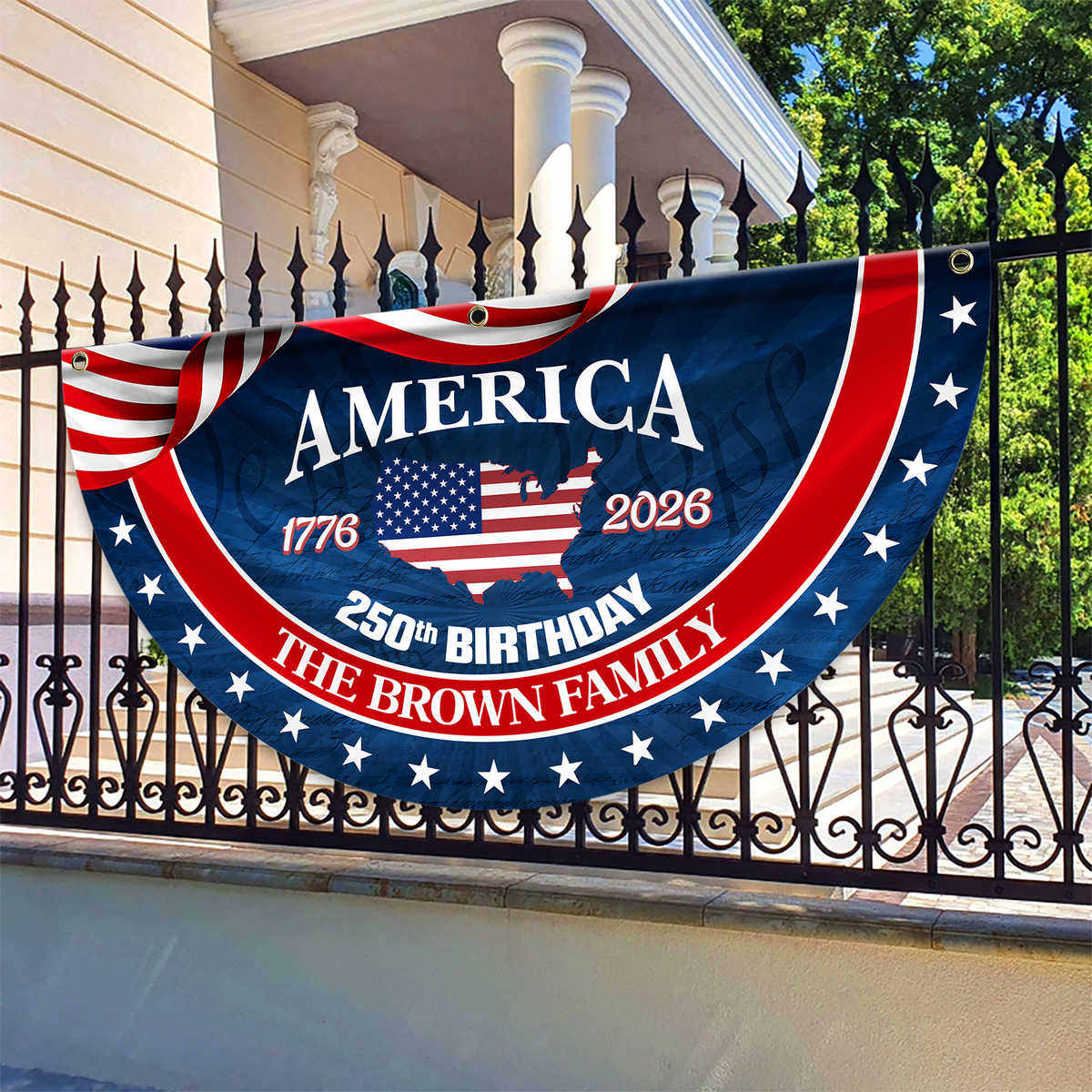 Custom Family Name America 1776-2026 Non-Pleated Fan Flag HA75 920366