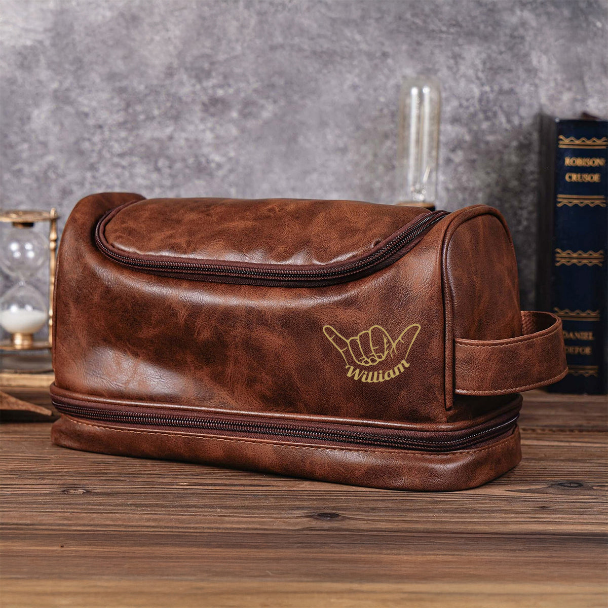 Personalized Golf Engraved Men's Leather Toiletry Bag Gift for Golfer HA75 898586