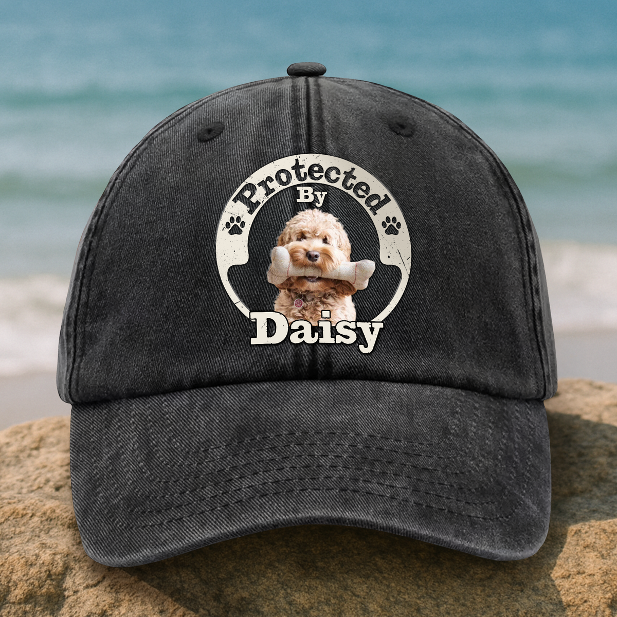 Custom Photo Protected By Human Dog Washed Denim Baseball Cap HO82 894142