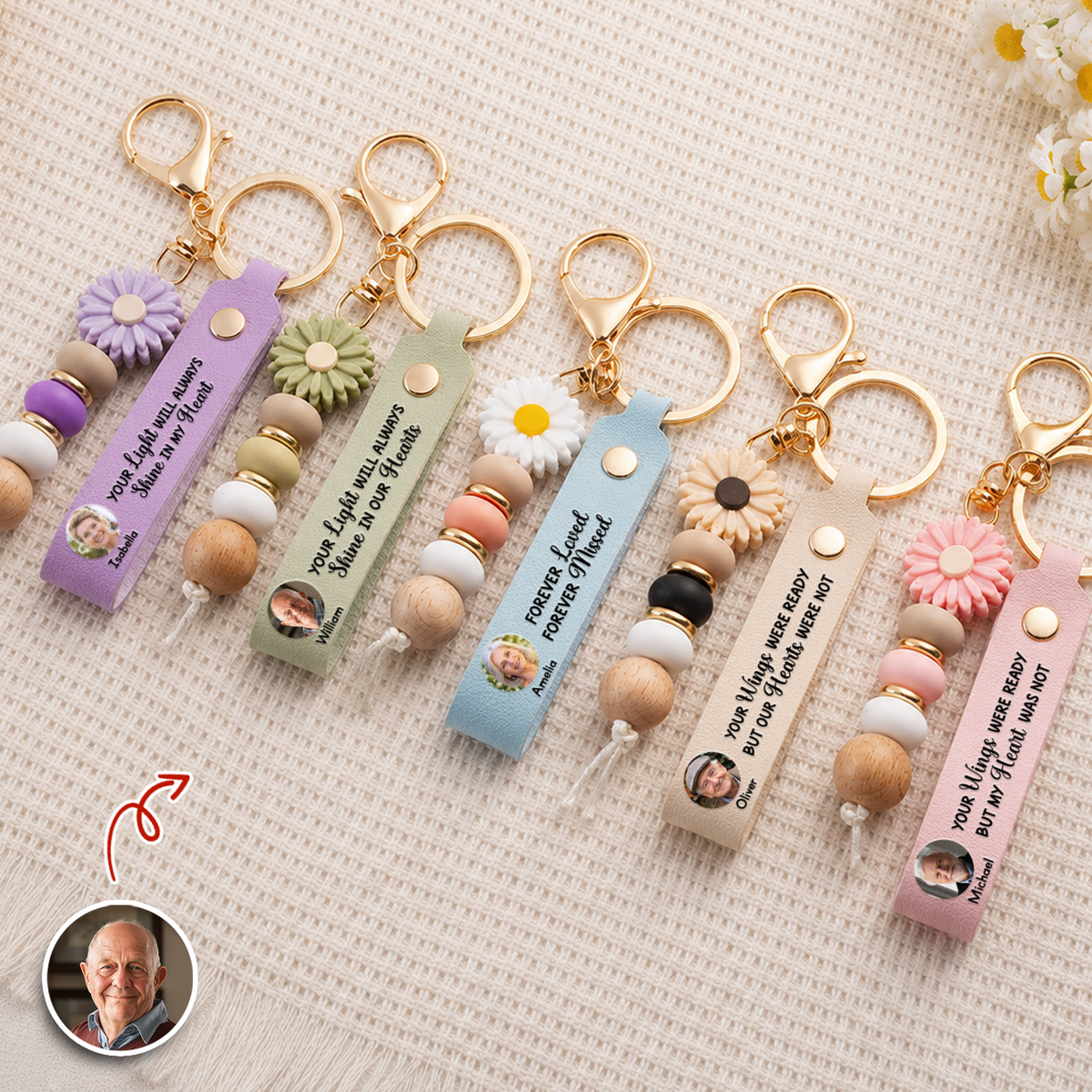 Personalized Memorial Photo Beaded Keyring Gift for Loved Ones LM32 669895