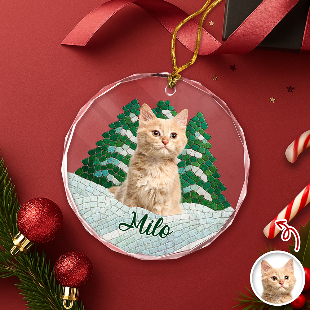 Custom Photo Cat Mosaic Style Glass Ornament Christmas Gift LM32 895049