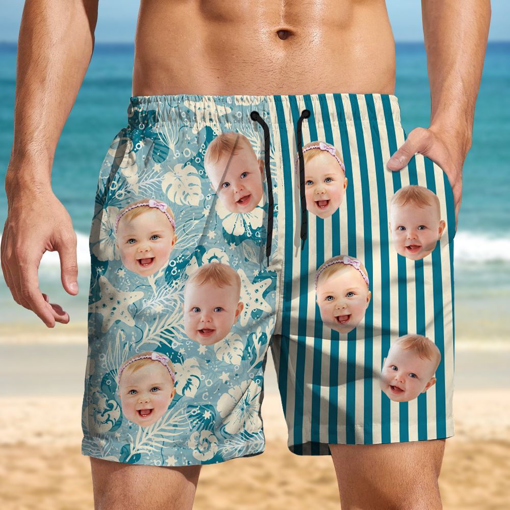 Custom Funny Face Tropical Floral Hawaiian Beach Shorts CH07 911562