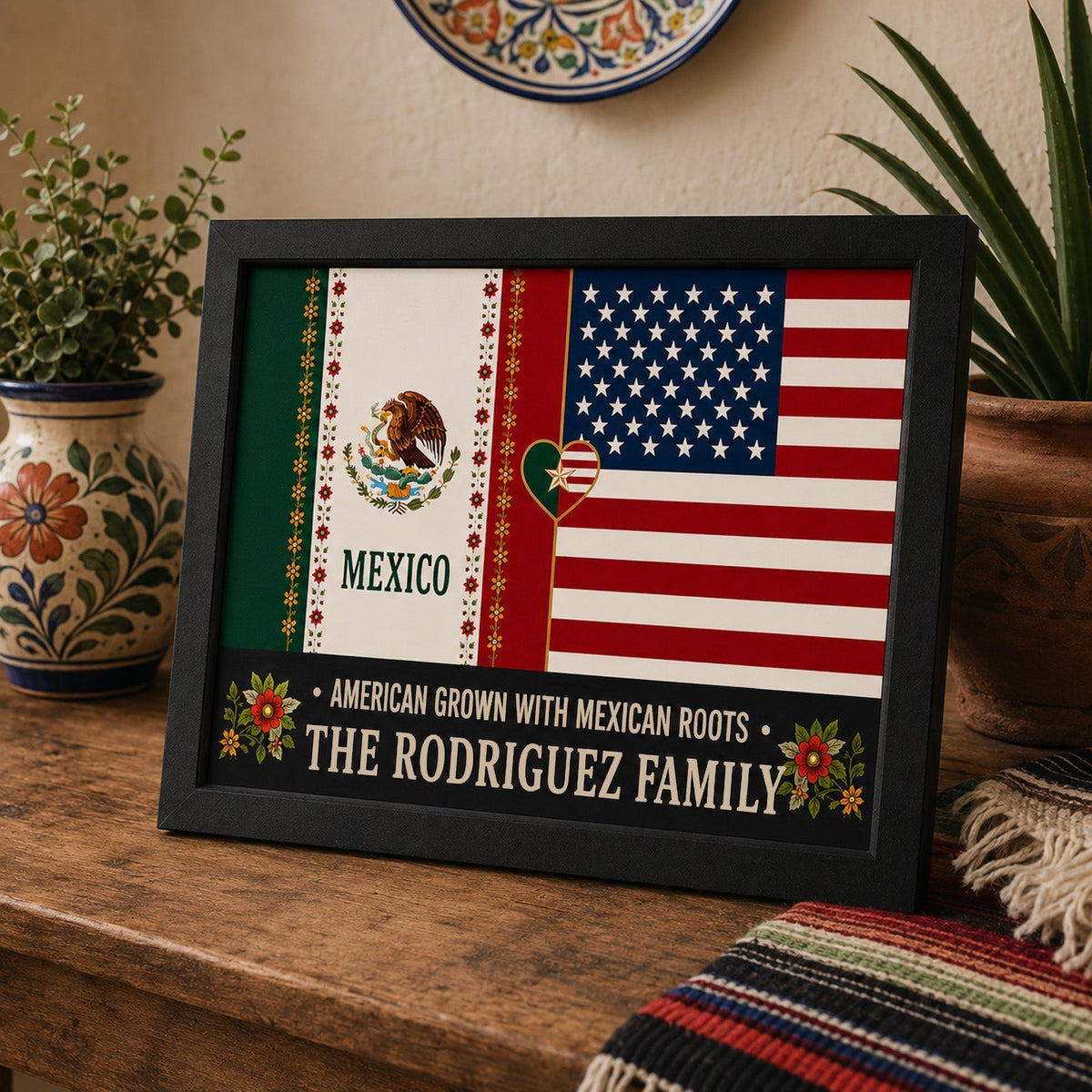 Personalized Mexico & America Flag Two Cultures One Family Picture Frame HO82 903554