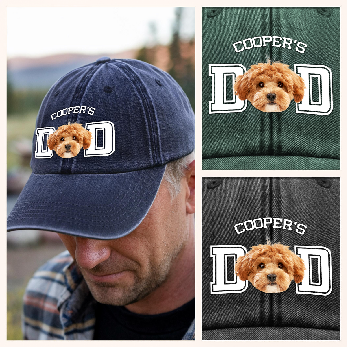 Custom Photo Dog Cat Dad Washed Denim Baseball Cap HA75 892466