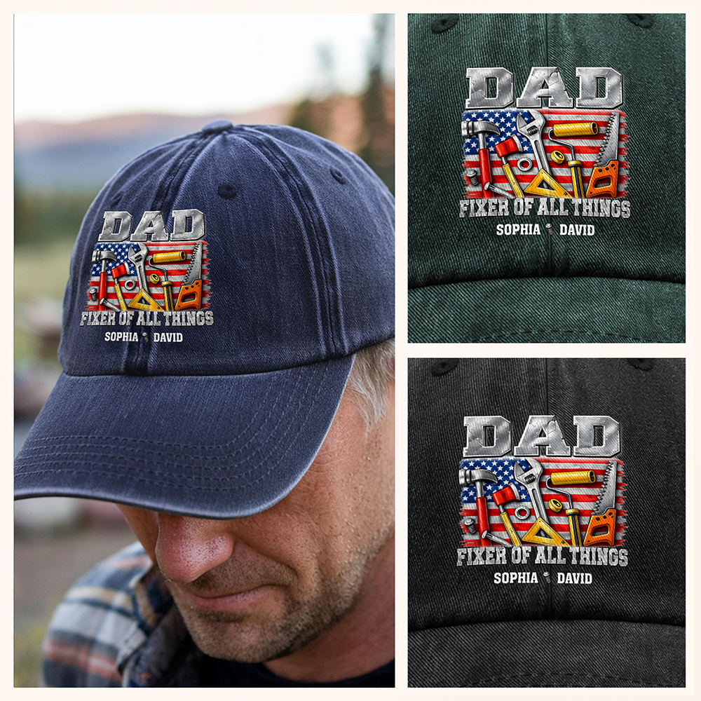 Personalized Dad Fixer Of All Things Washed Denim Baseball Cap TH10 170175