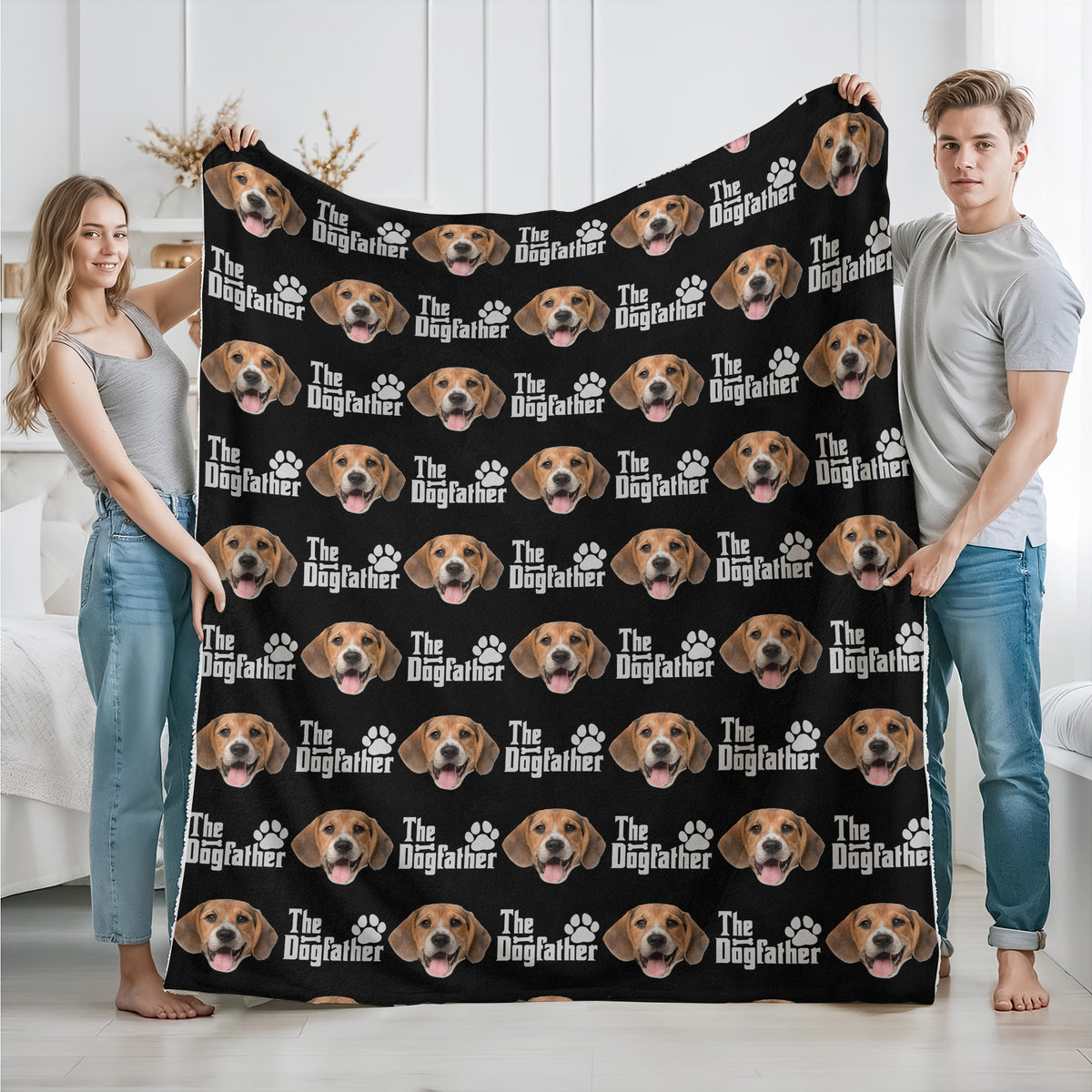 Custom Puppy Photo The Dog Father With Pawprints Design - Personalized Blanket LM32 897281