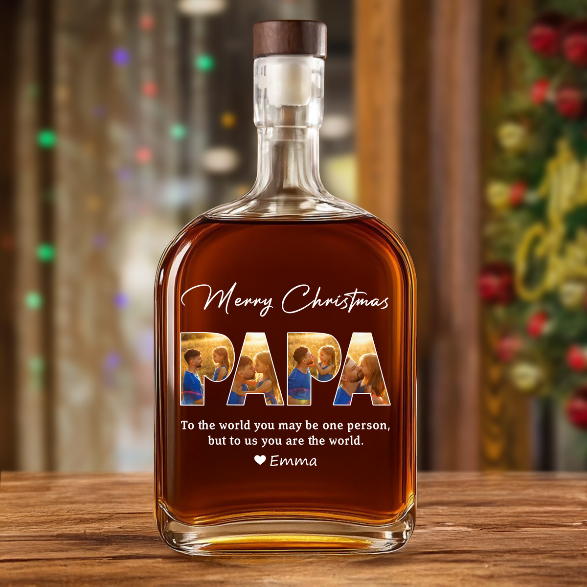 Custom Photo Merry Christmas Dad Family Whiskey Bottle LM32 893859