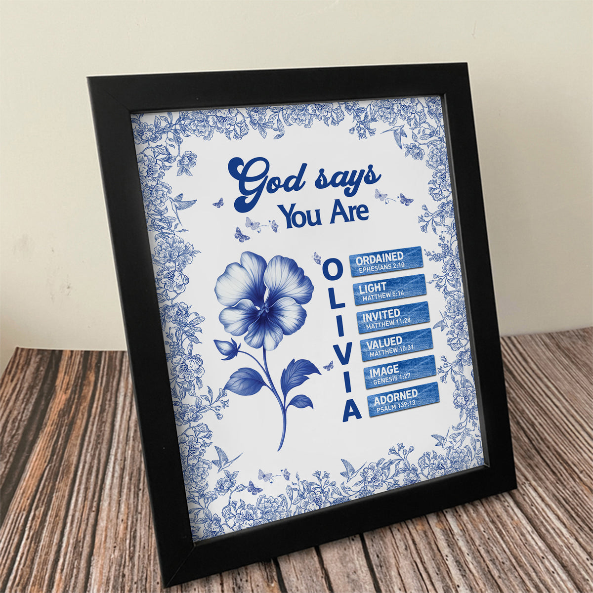 Custom Name Letter And Flower Toile De Jouy Style God Says I Am Picture Frame LM32 895395