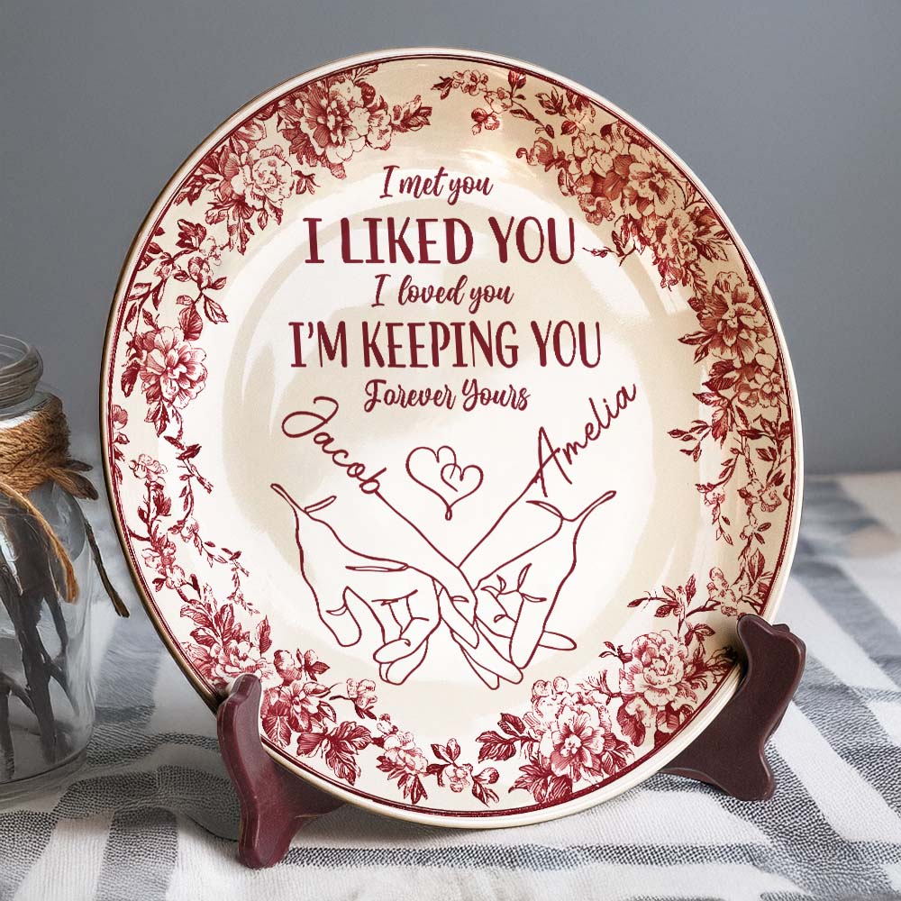 I'm Keeping You Forever Chinoiserie Toile De Jouy Style Couple Personalized Ceramic Plate Gift For Husband Wife, Anniversary HA75 892648