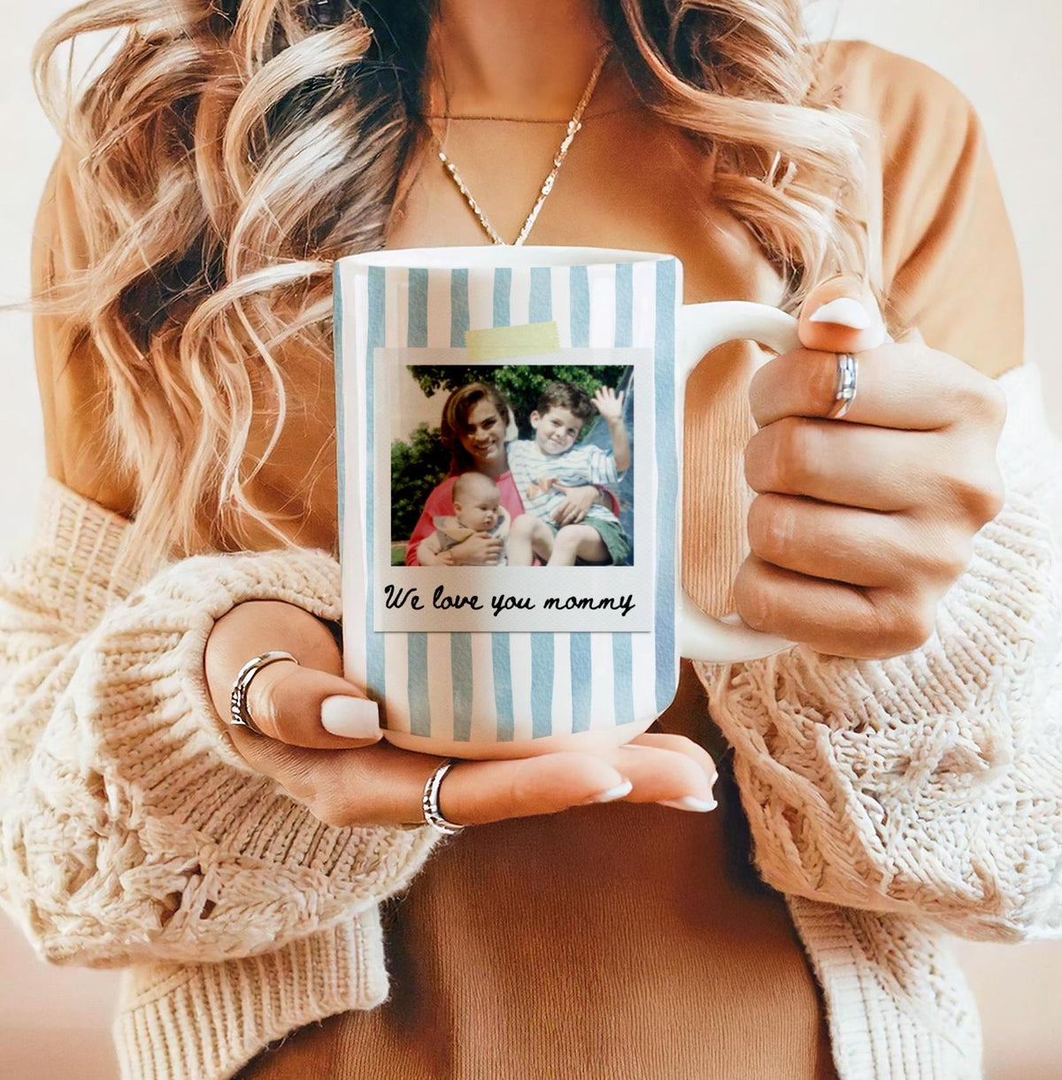 Custom Photo Father and Son Striped Mug for Dad, Grandpa New Dad Gift LM32 669199
