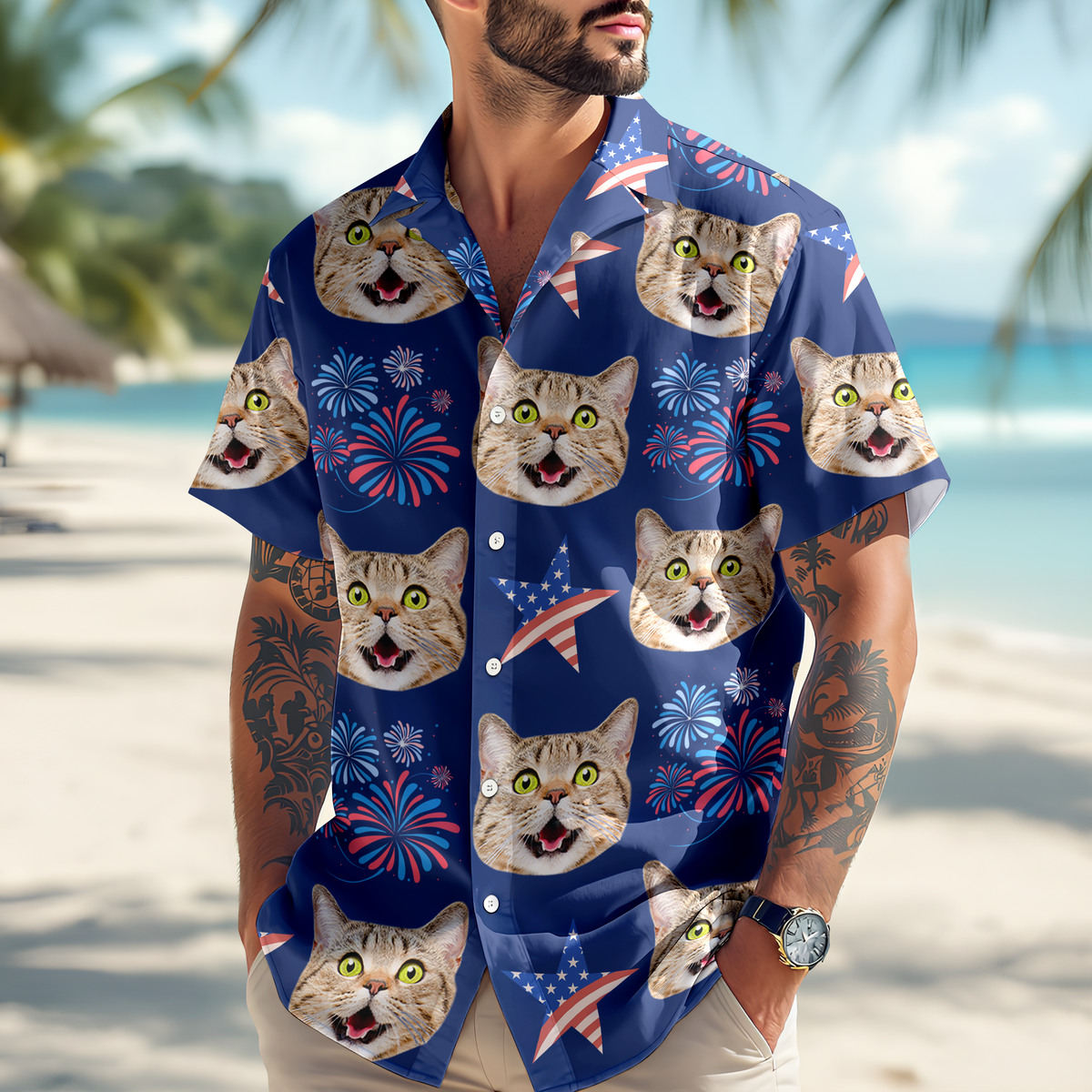 Custom Photo Face Independence Flag Hawaii Shirt CH07 895698