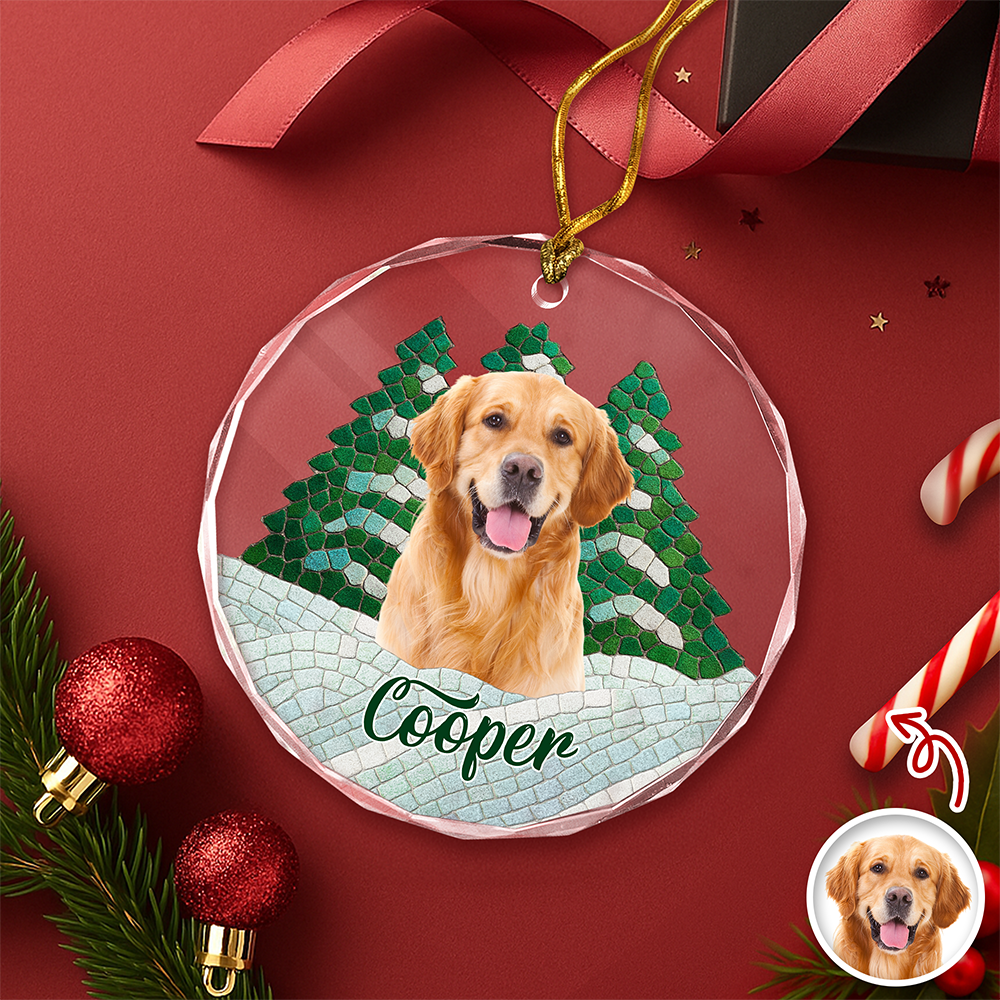 Custom Photo Dog Mosaic Style Glass Ornament Christmas Gift LM32 895047