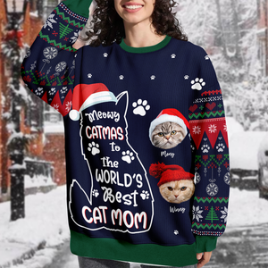 Custom Photo Meowy Catmas To The World Cat Ugly Sweater CH07 899462