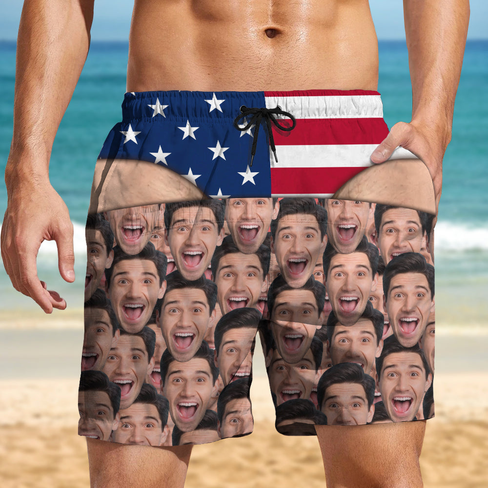 Custom Face Funny Men’s Swim Trunks - Fake Underwear Beach Shorts, Wide Load Birthday Gag Gift For Him HA75 921948