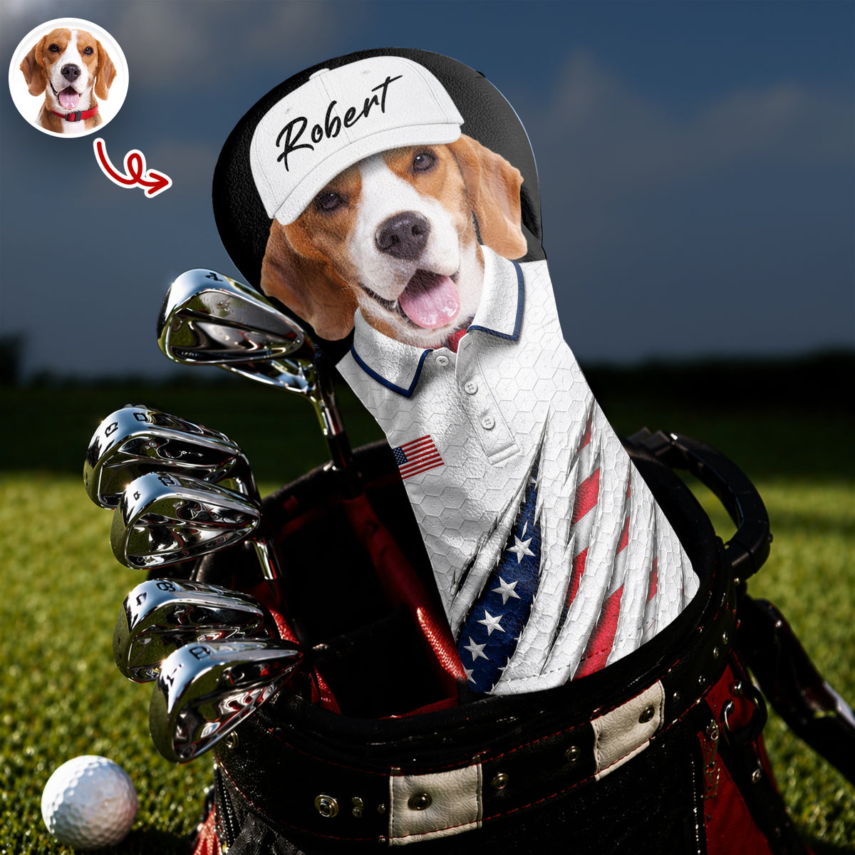 Custom Dog Cat Photo Golf Ball Pattern With America Flag Golf Head Cover HO82 902376