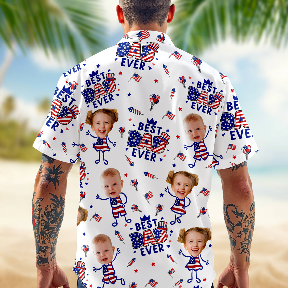 Custom Face Best Dad Ever USA Flag Hawaiian Shirt Gift For Father's Day CH07 911470