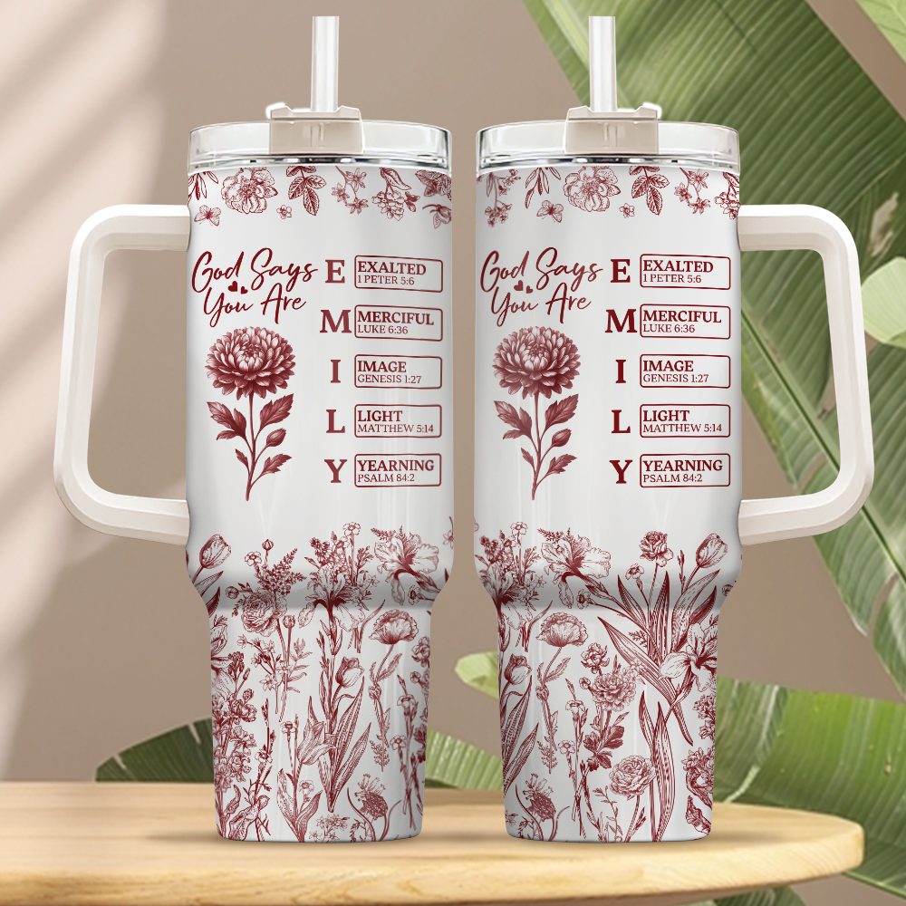 God Says I Am Name Letter In Bible Toile De Jouy Style - Personalized 40oz Tumbler HO82 894666