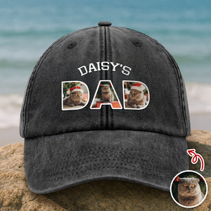 Upload Photo Dog, Cat & Dad - Dog, Cat's Dad Washed Denim Baseball Cap HA75 892948