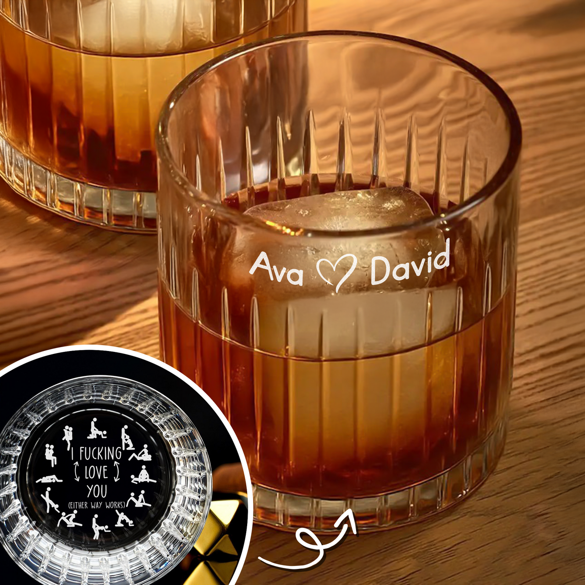 Personalized I F*cking Love You Engraved Vertical Line Whiskey Glass Naughty Valentine Gift CH07 899760