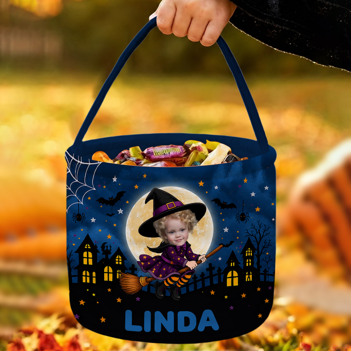 Custom Face Photo Flying Witch Candy Basket - Kids Halloween Gift HO82 903118