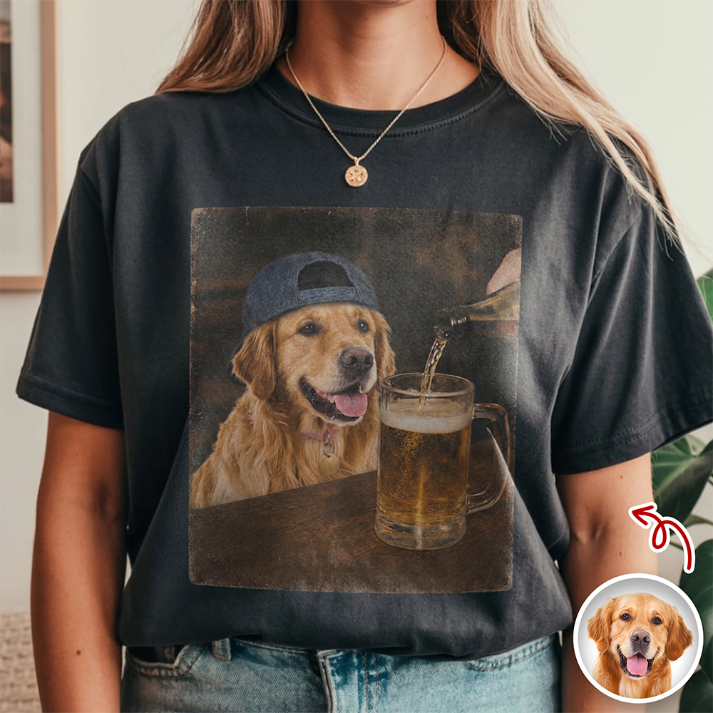 Custom Pet Drinking Beer Coffee Photo Funny Comfort Colors Shirt Funny Dog Lovers Gift CH07 911908