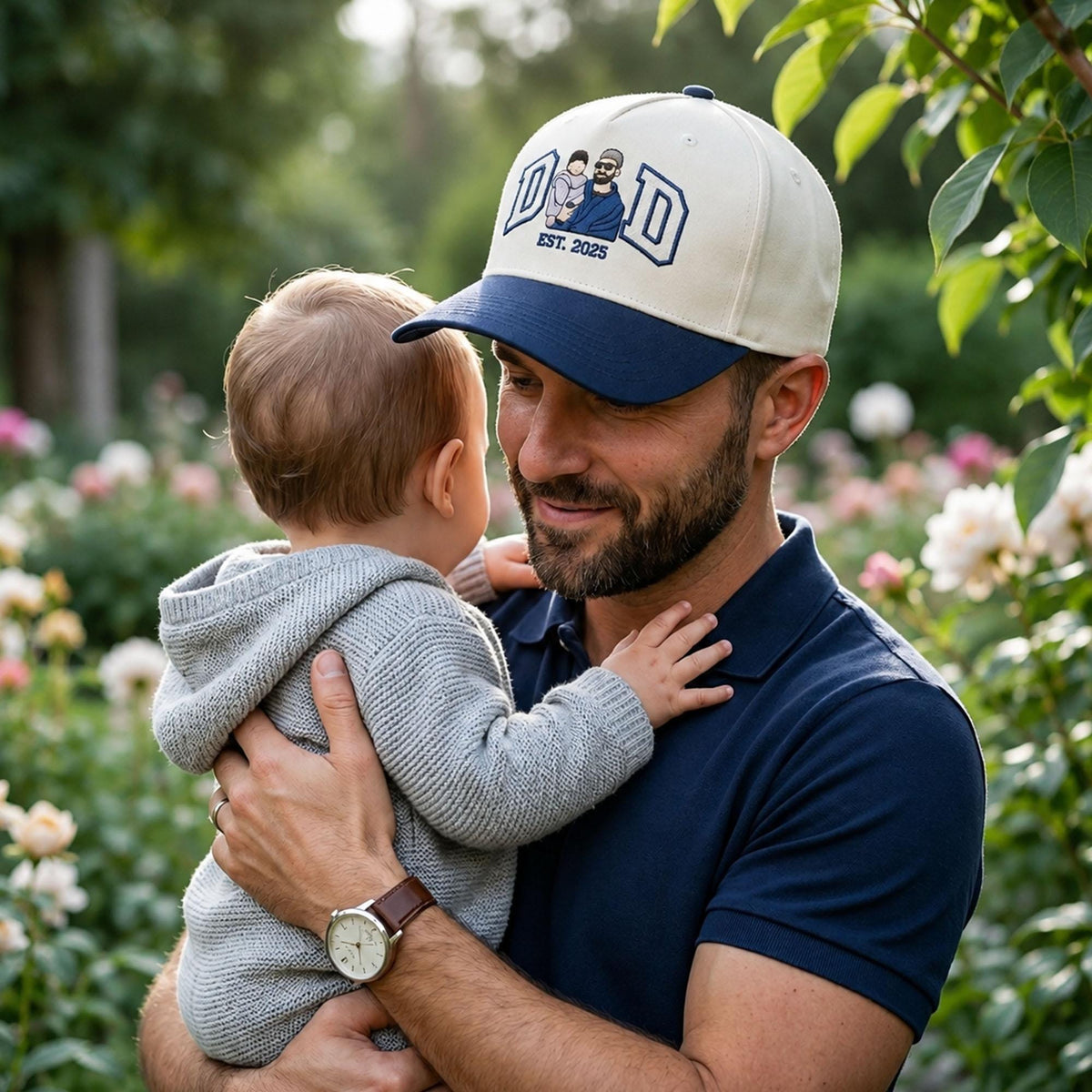 Custom Portrait Embroidered Dad Trucker Hat, Father's Day Gift For Dad LM32 669249