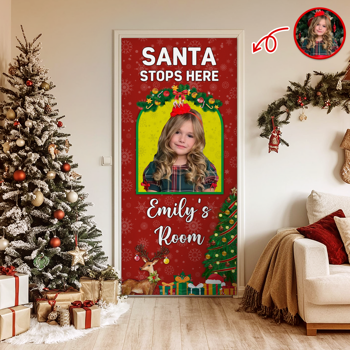 Custom Cute Photo Santa Stops Here, Princess's Room Door Cover LM32 895671