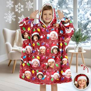 Custom Photo With Colorful Christmas Lights Hoodie Blanket For Family HA75 898290
