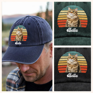 Custom Photo Cat Vintage Retro Washed Denim Baseball Cap HA75 897232