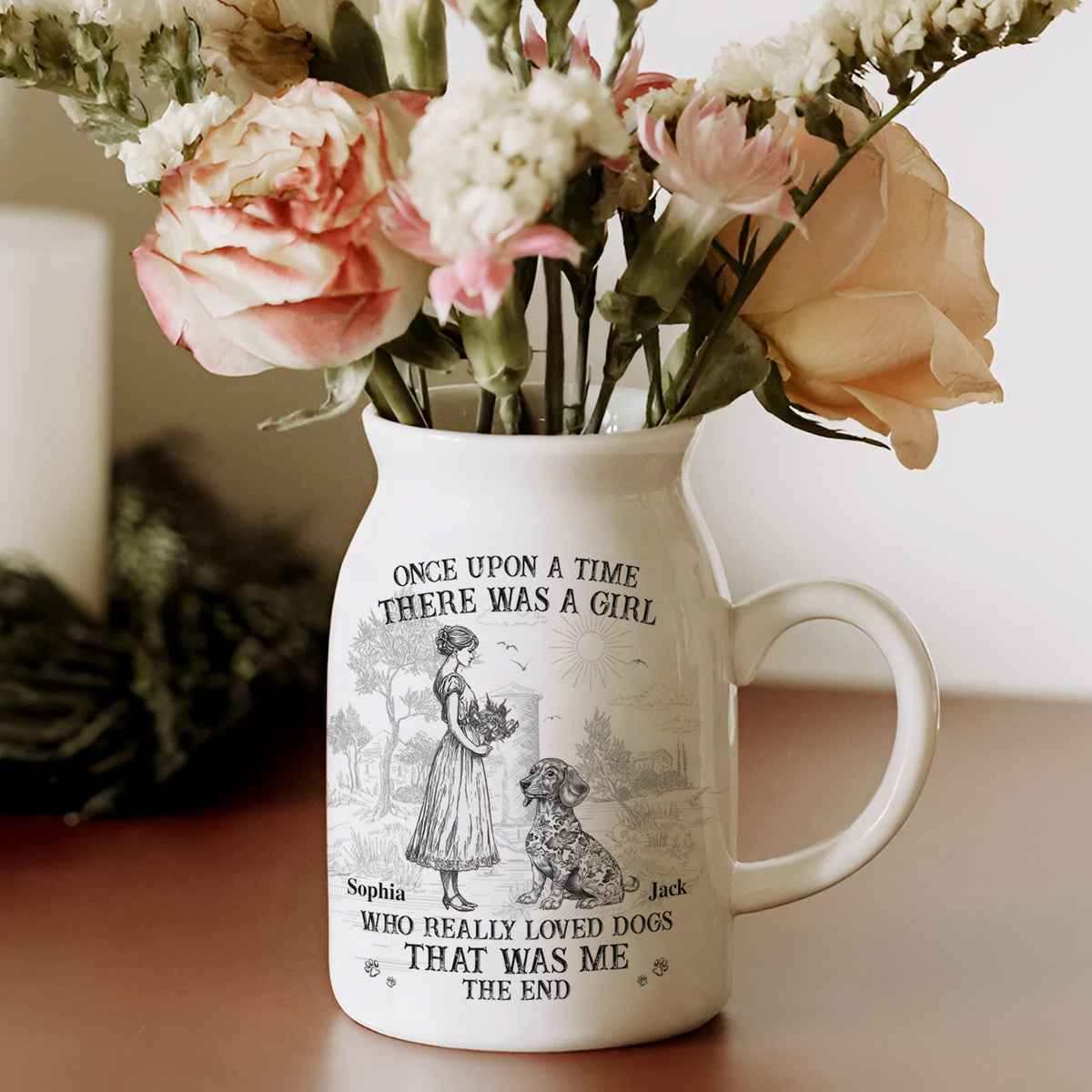 And She Lived Happily Ever After Dog Toile De Jouy Personalized Vase LM32 893843