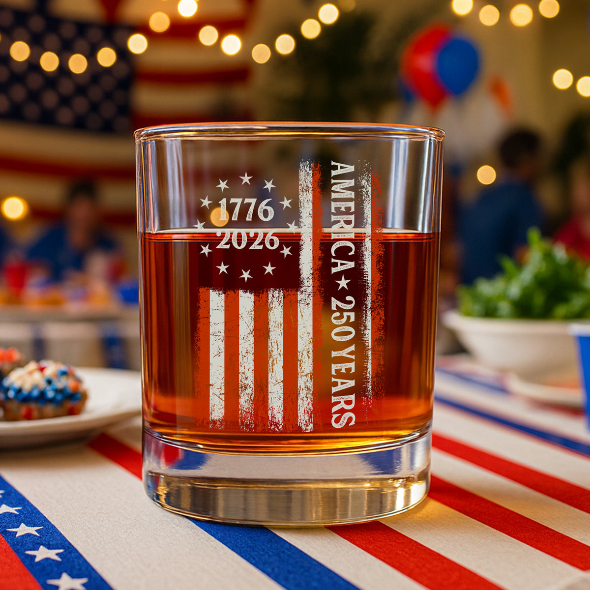 250 Years America Flag 250th Birthday 1776-2026 Whiskey Glass HO82 894784