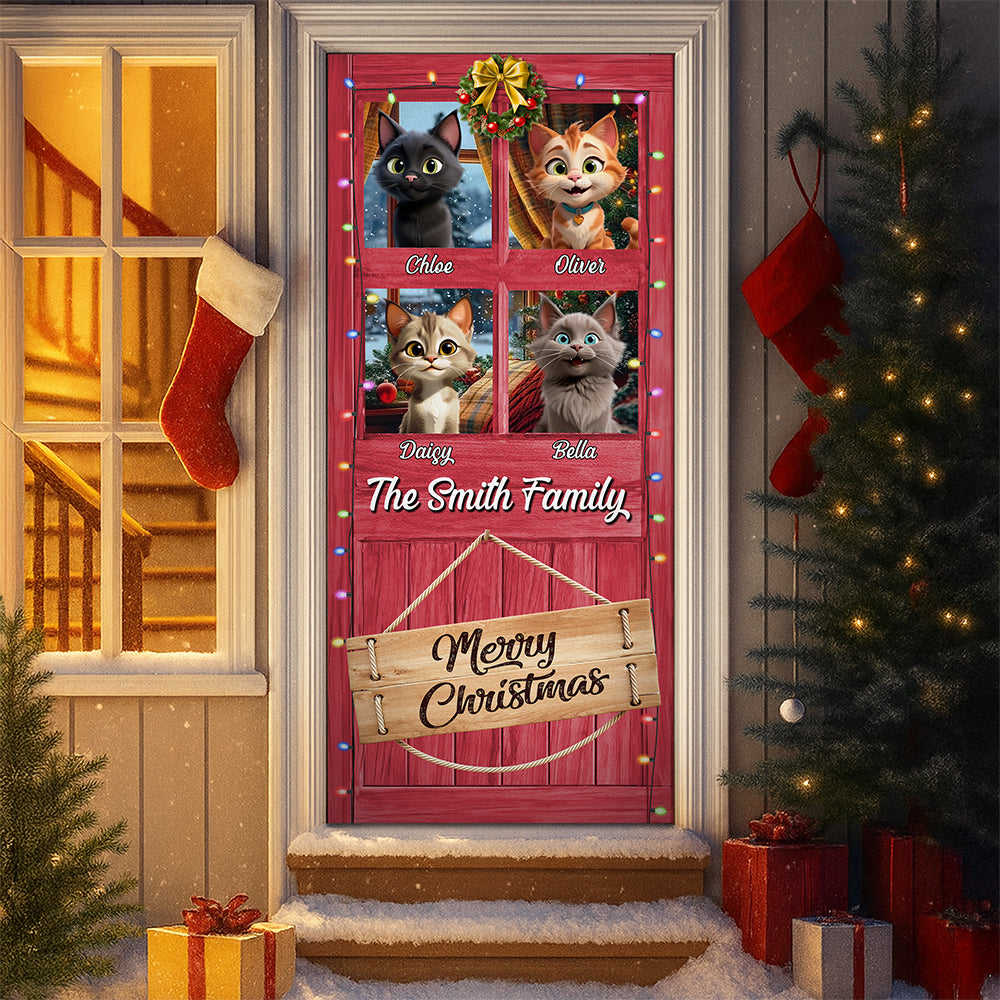 Custom Cute 3D Cat Meowy Christmas Decoration Door Cover For Cat Lovers LM32 897137