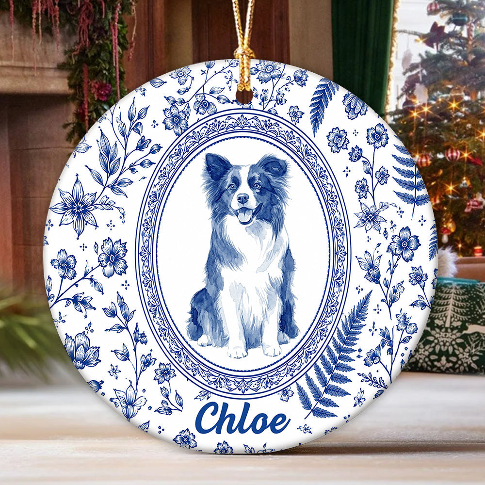 Custom Photo Watercolor Portrait Toile de Jouy Style Christmas Ceramic Ornament, Gift for Pet Lovers LM32 669743