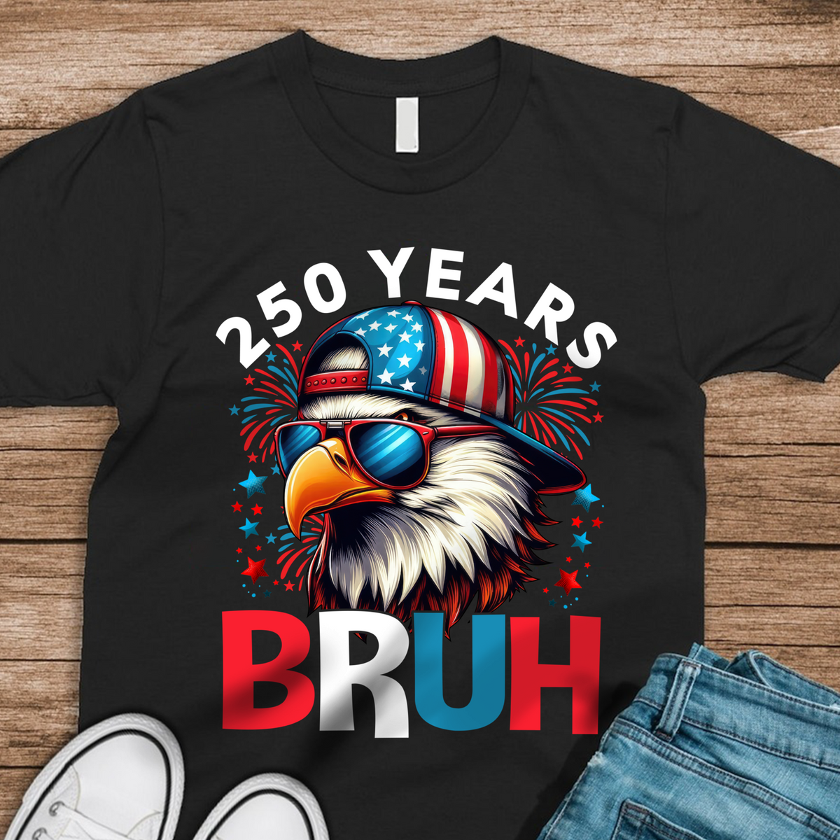 250 Years USA Bruh 250th Birthday 1776-2026 Eagle Flag Dark Shirt HA75 897318