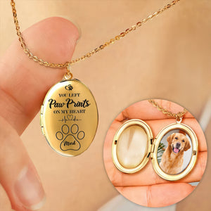 Custom Pet Photo You Left Paw Prints On My Heart Memorial Locket Necklace LM32 893323