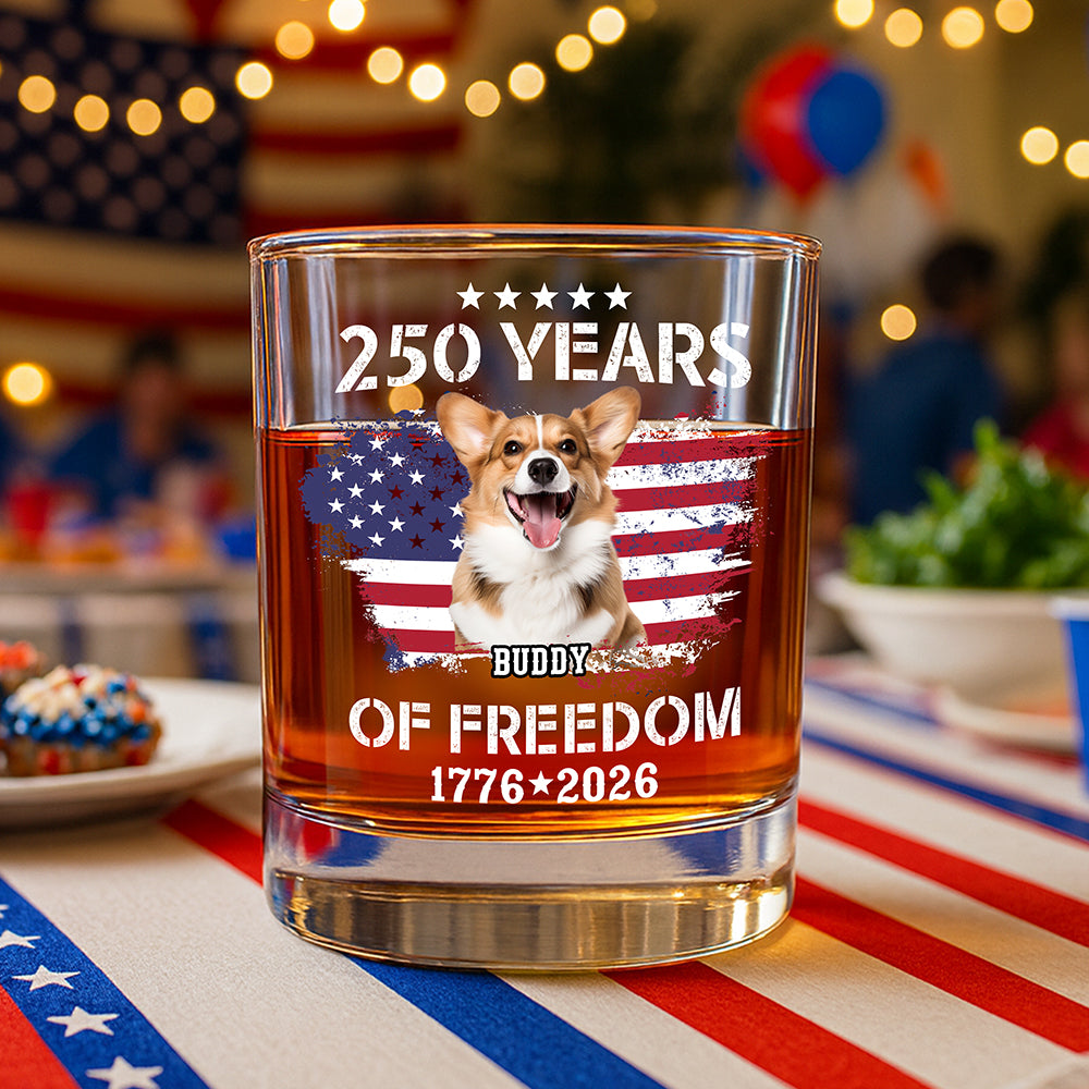Custom Dog Photo Celebrate 250 Years of America Whiskey Glass CH07 899676