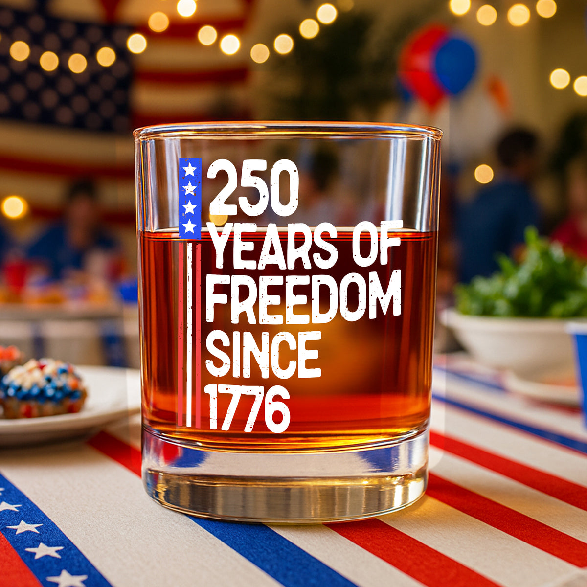 250 Years Of Freedom 250th Birthday America Flag 4th Of July Whiskey Glass HO82 894798