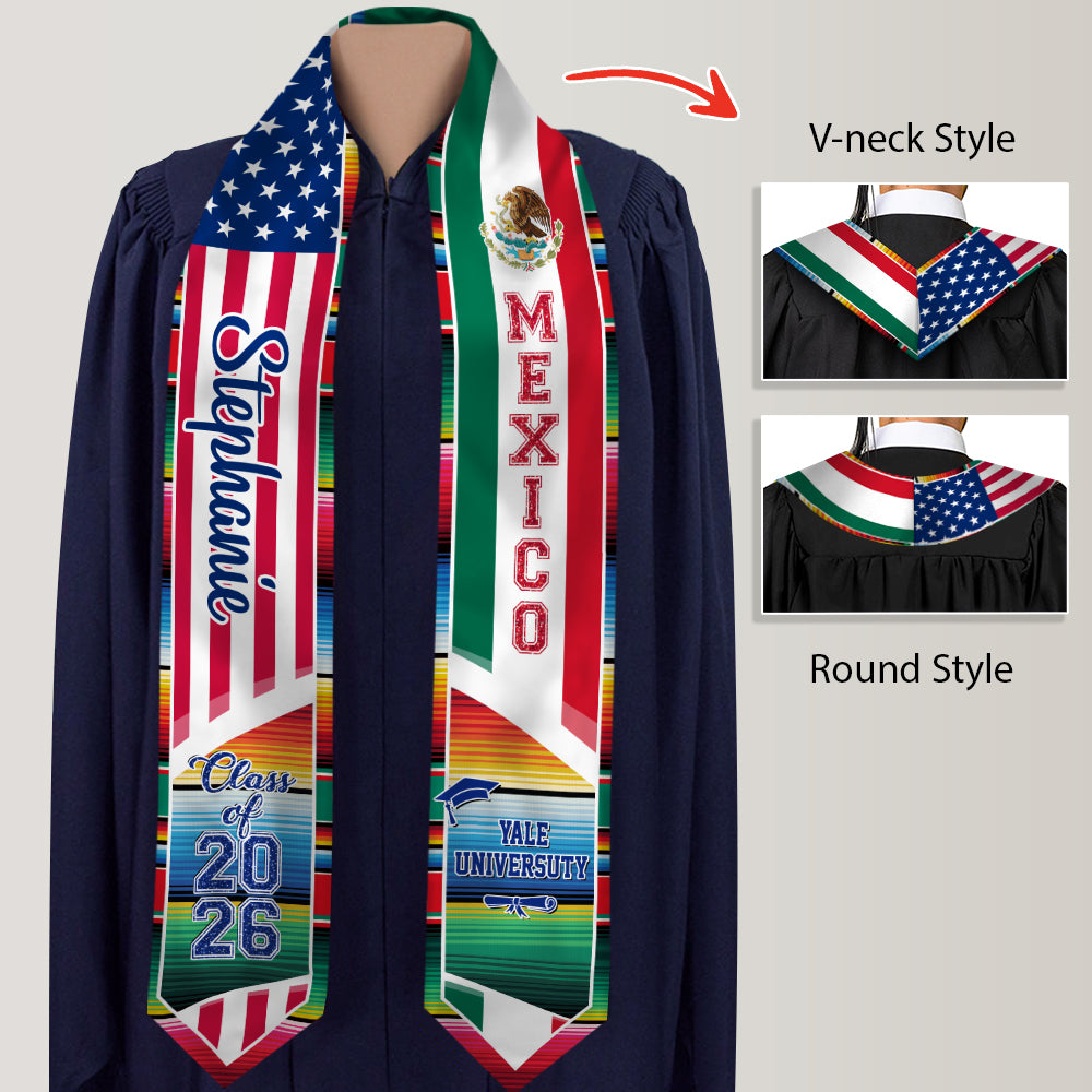 Custom Name America And Mexico Flag Graduation Stoles TH10 898535