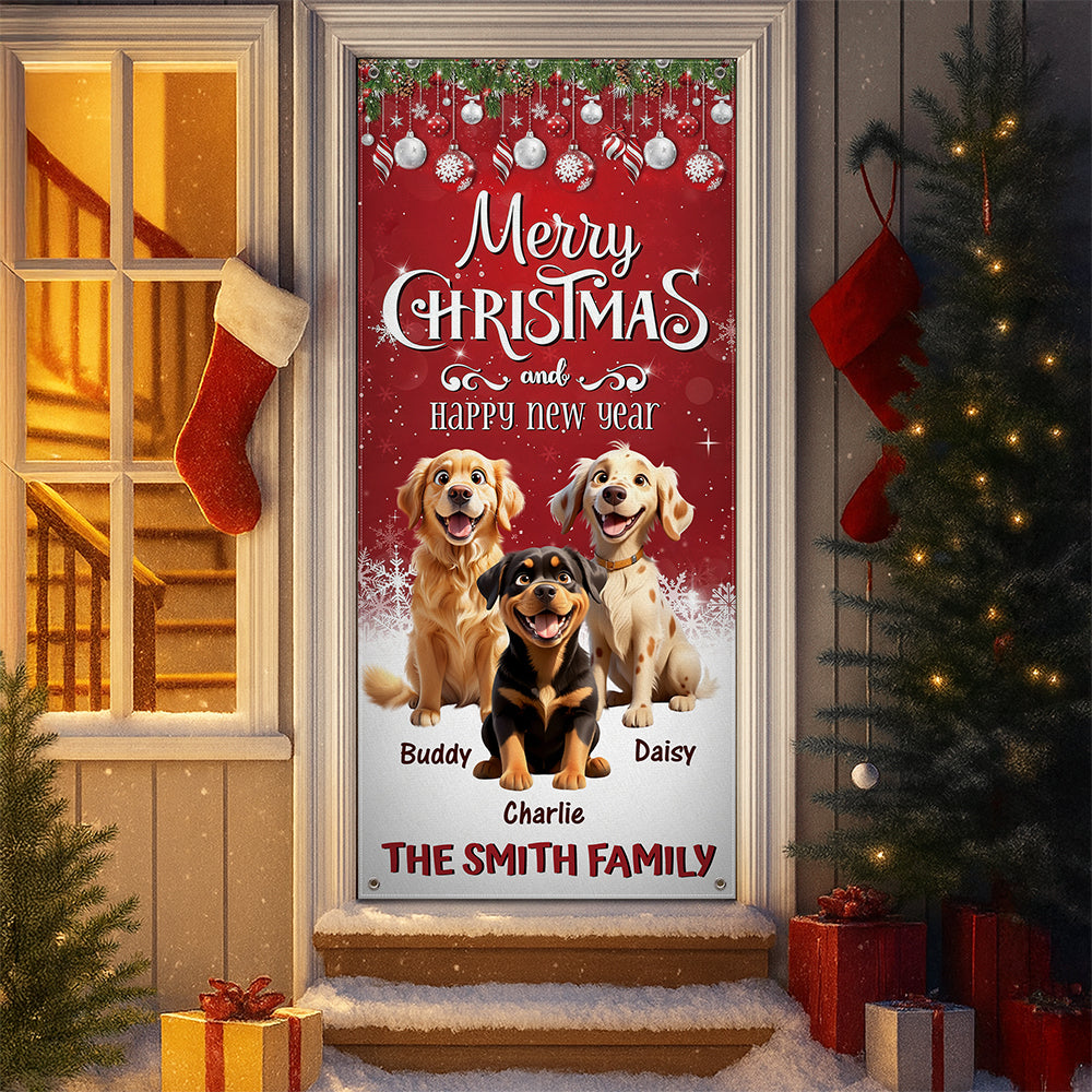 Custom 3D Cute Dog Merry Christmas and Happy New Years Door Cover LM32 897135