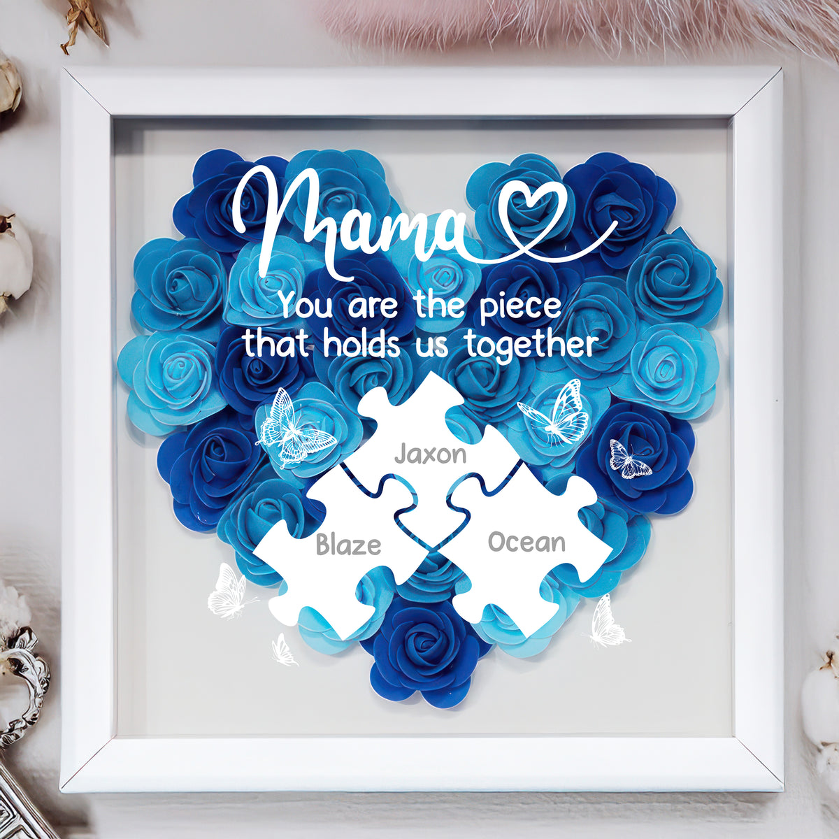 Custom Photo Puzzle With Kids Names Heart Flower Shadow Box HO82 893612