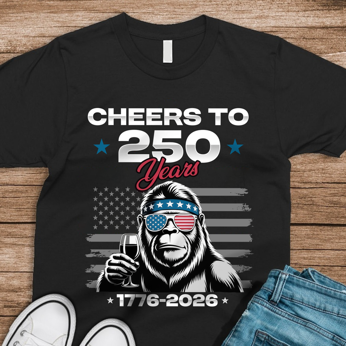 Custom Dog Photo With Big Foot Cheer To 250 Years Of Freedom Patriot Dark Shirt LM32 895273
