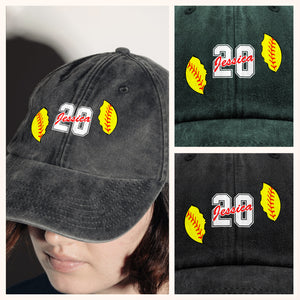 Personalised Cracked Ball Sports Classic Peak Washed Baseball Denim Cap LM32 893979