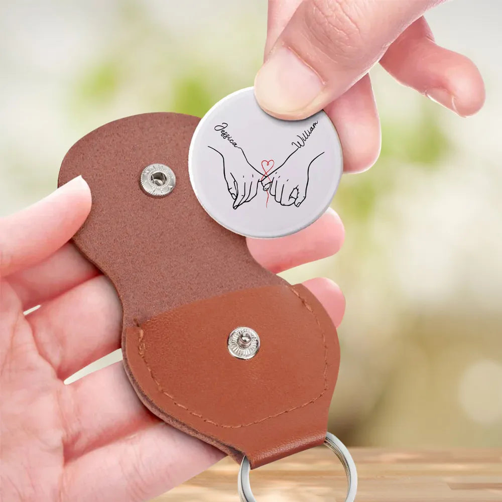 Personalized Photo Pocket Hug Keychain for Husband, Soulmate Gift, Custom Metal Keepsake with Leather Holder 100114