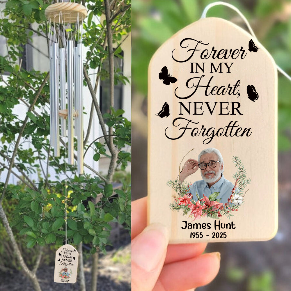 Custom Photo Forever In My Heart, Never Forgotten Memorial Wind Chimes CH07 895370