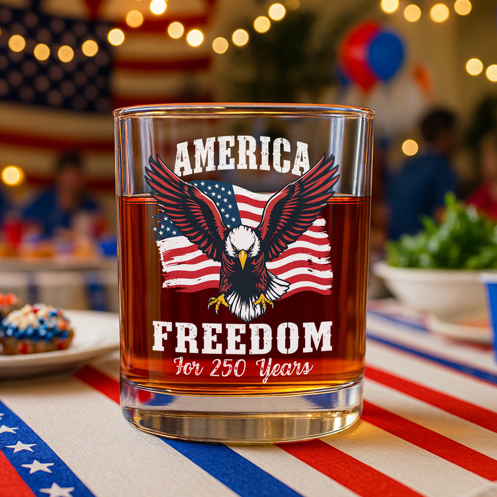America 250 Years of Freedom Patriotic Eagle Flag Whiskey Glass HA75 897342