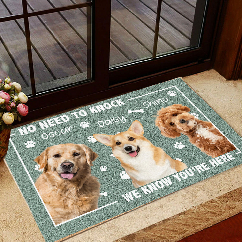 Custom Photo No Need To Knock, We Know You're Here Doormat For Dog Cat Lovers HA75 891936